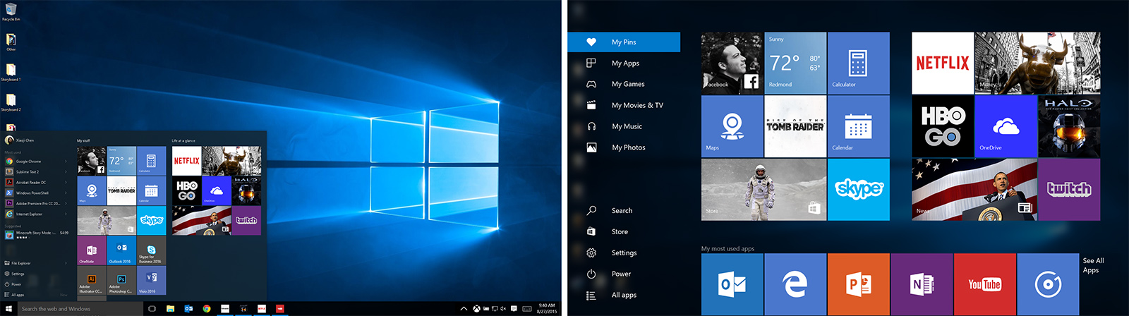 Keyboard Mouse Start Menu vs Controller Start Menu