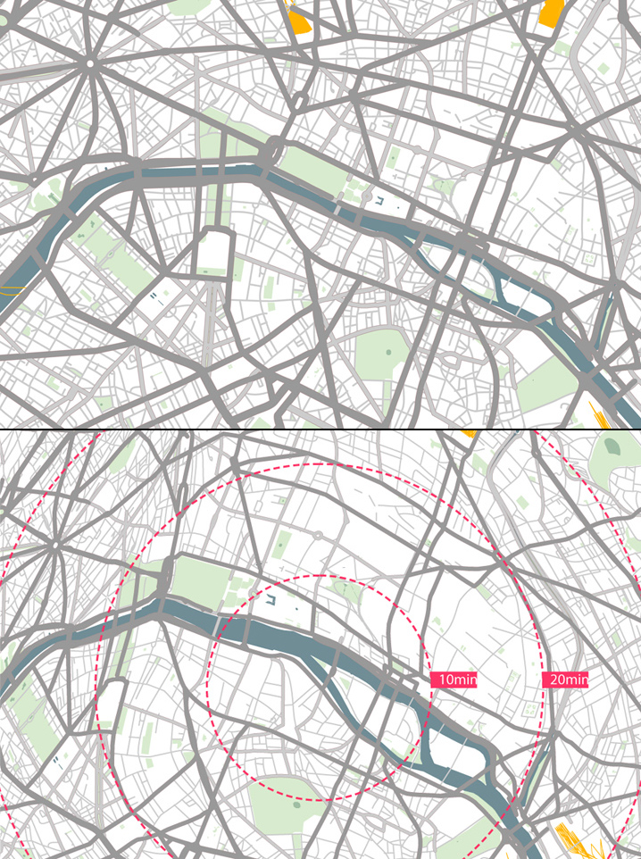 Standard Map vs Isochronic Map For Drivers Of Paris